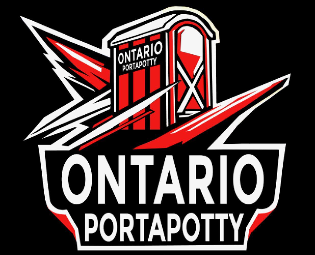 A red and black logo for the ontario portapotty.
